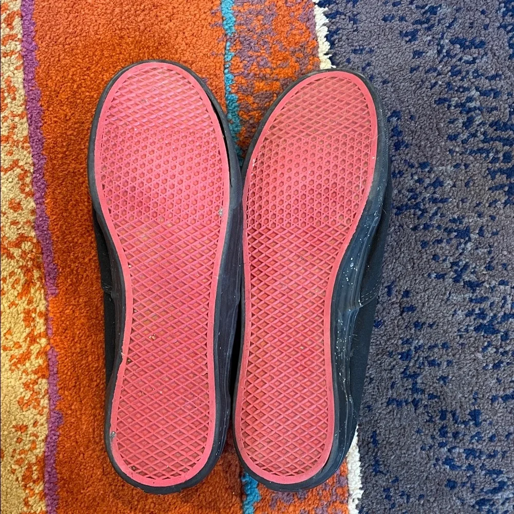 Vans Black Slip-On Canvas Loafers with Red Insole